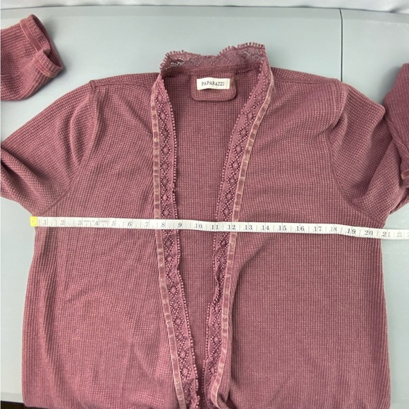 Paparazzi pink open front crochet lined thermal cardigan top women's size medium - Picture 5 of 9